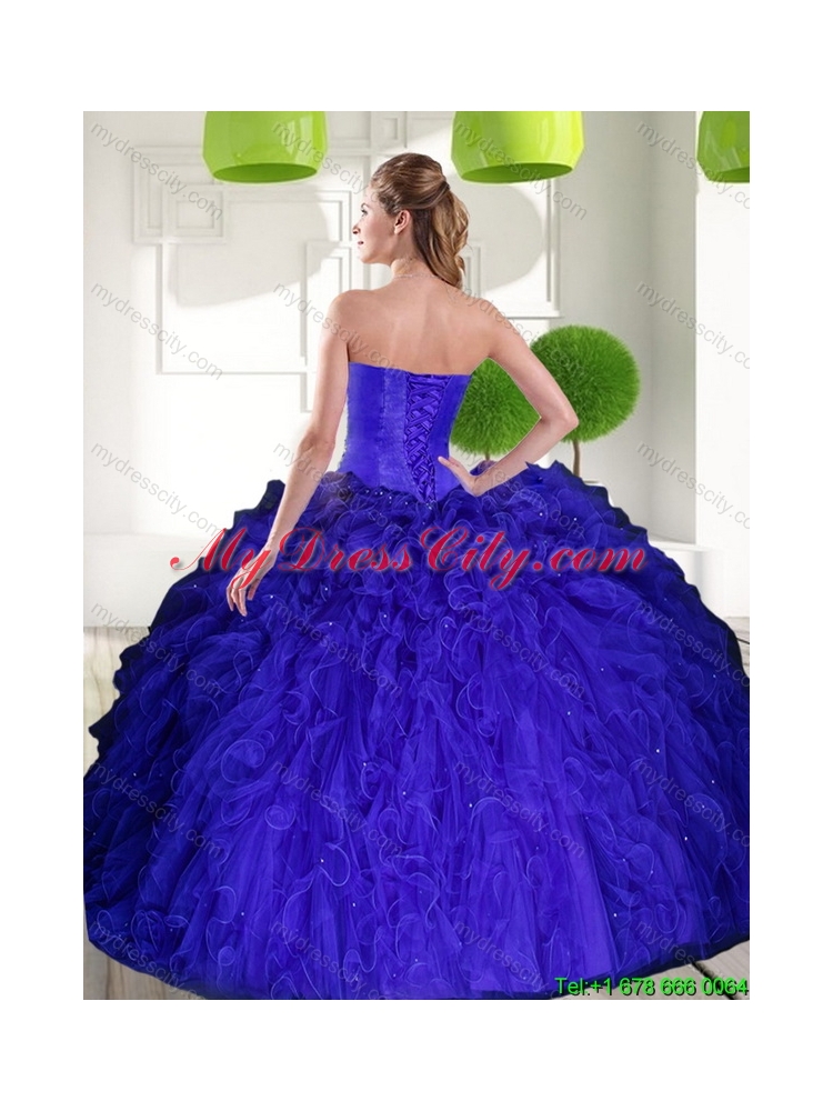 Gorgeous Peacock Blue Sweetheart Beading Ball Gown Quinceanera Dress with Ruffles