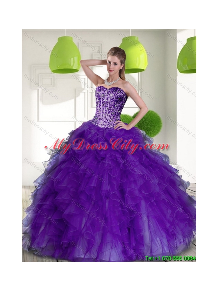 New Style Beading and Ruffles Sweetheart 2015 Quinceanera Dresses in Purple