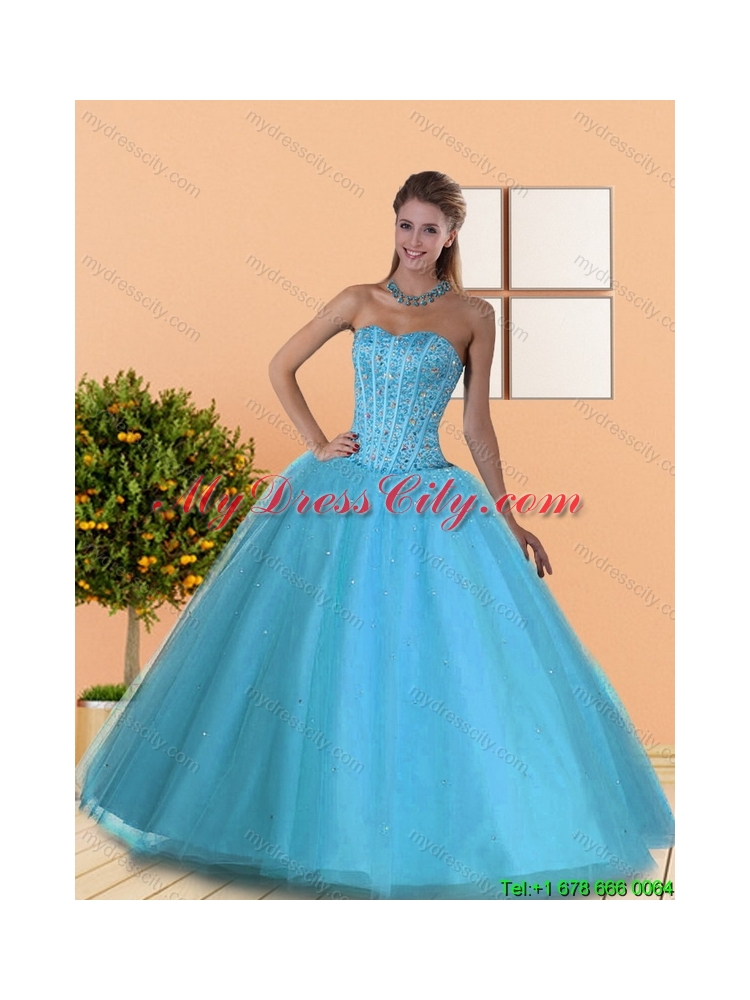 The Most Popular Beading Sweetheart Blue Quinceanera Dresses for 2015