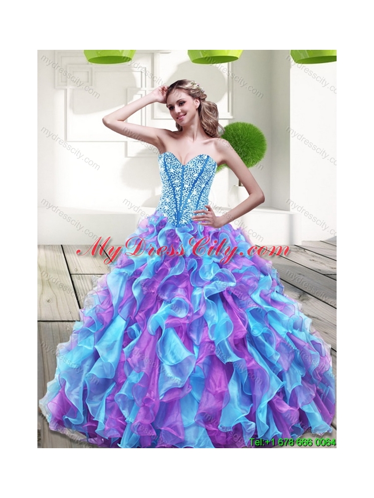 2015 Beautiful Sweetheart Multi Color Quinceanera Dresses with Beading and Ruffles