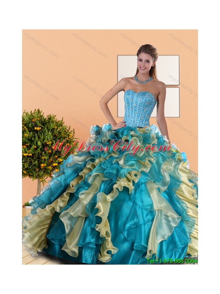 2015 Beautiful Sweetheart Quinceanera Dress with Beading and Ruffles