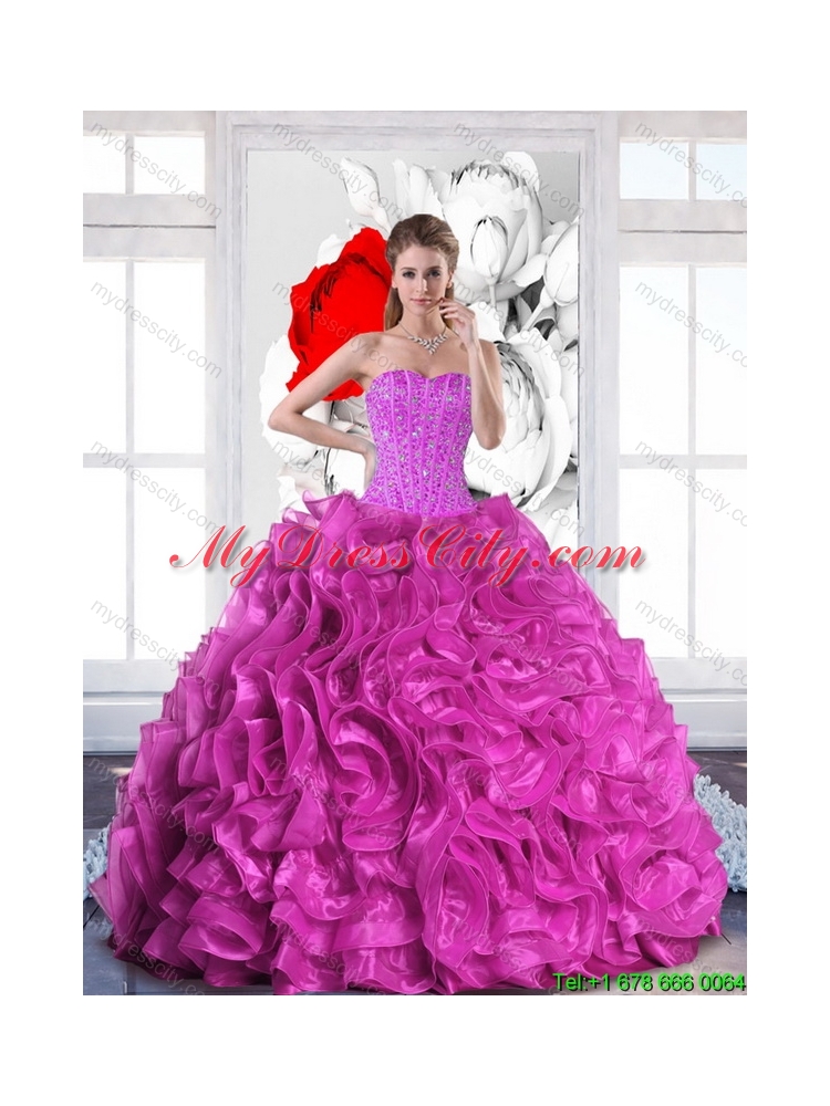 2015 Modest Sweetheart Quinceanera Dresses with Beading and Ruffles