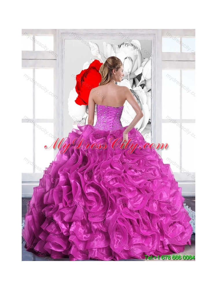 2015 Modest Sweetheart Quinceanera Dresses with Beading and Ruffles