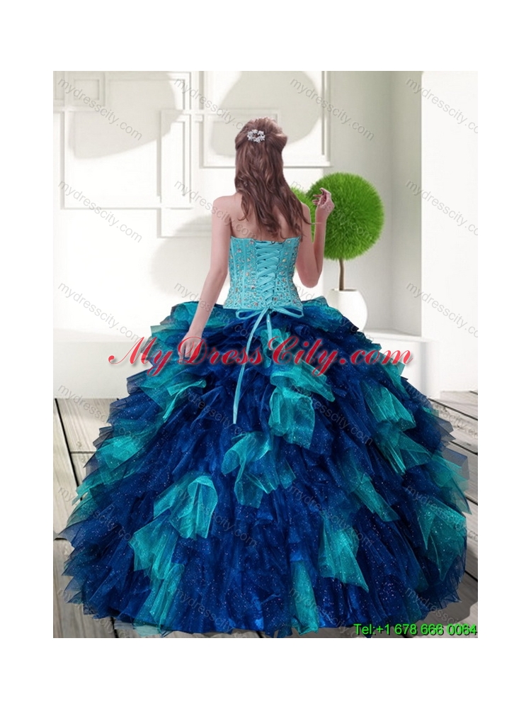 2015 Unique Multi Color Sweet 15 Dress with Beading and Ruffles