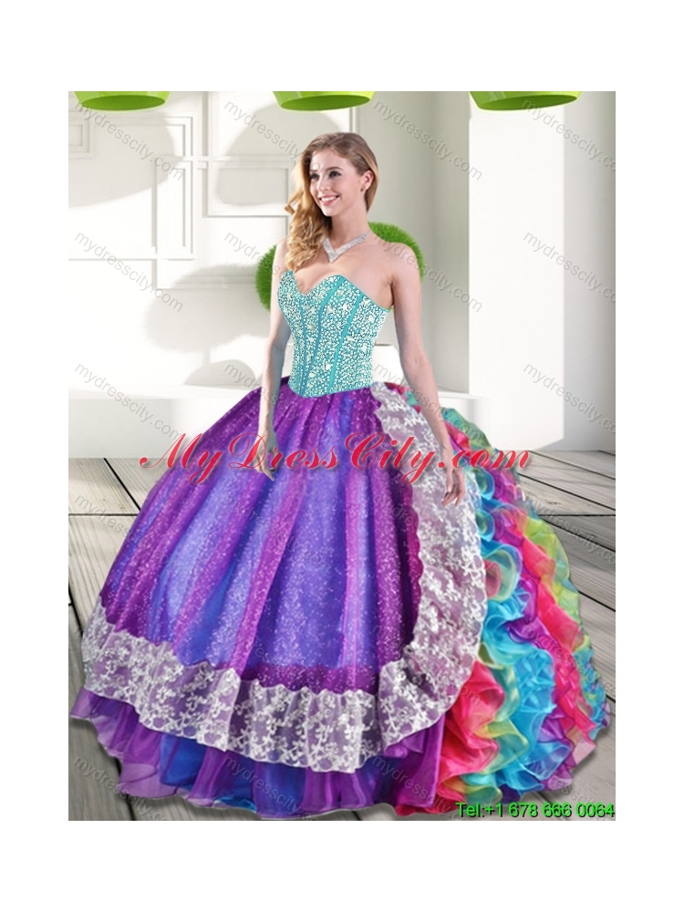 Elegant Sweetheart Multi Color Quinceanera Dresses with Beading and Ruffles