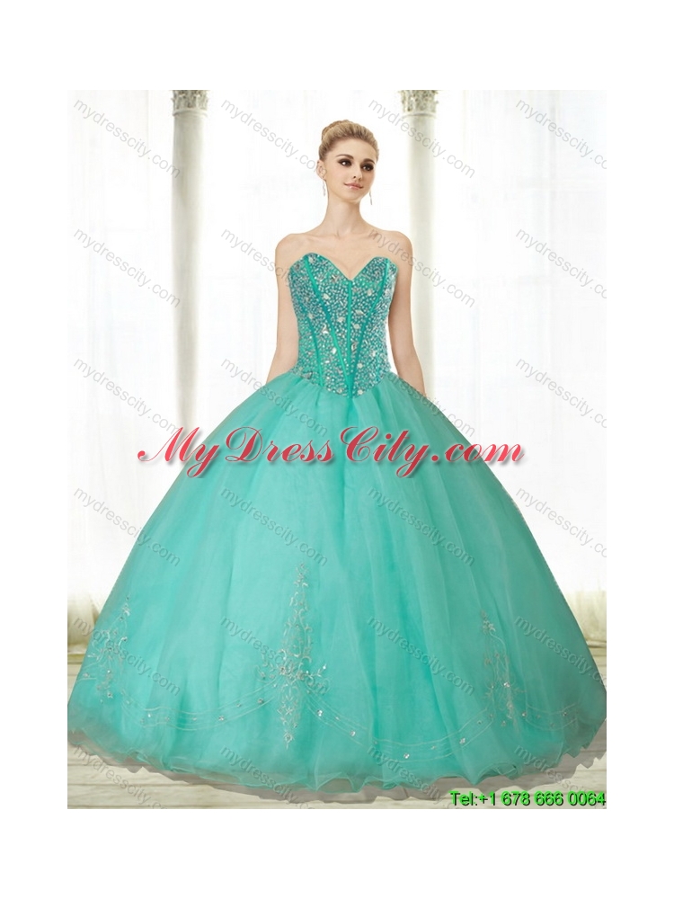 Popular Beading and Appliques Turquoise Sweetheart Quinceanera Dresses for 2015