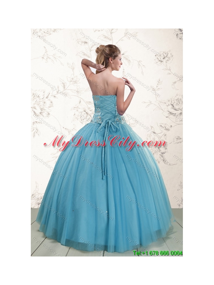 Cheap  New Style Ball Gown Beaded Quinceanera Dress in Baby Blue