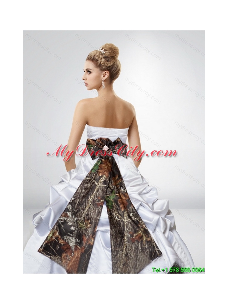 2015 Popular A Line Camo Wedding Dresses with Bowknot and Side Zipper