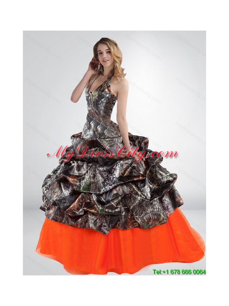 2015 Sturning Halter Top Camo Wedding Dresses with Multi Color