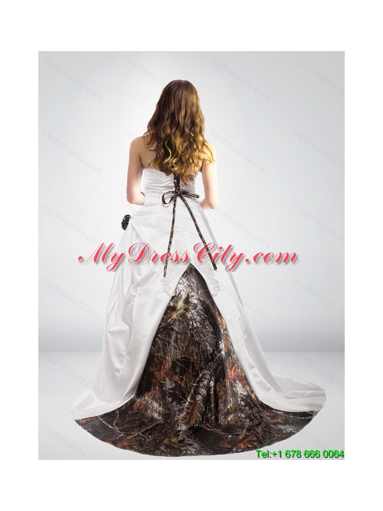 2015 Fashionable Strapless Hand Made Flower Camo Wedding Dresses in Multi Color