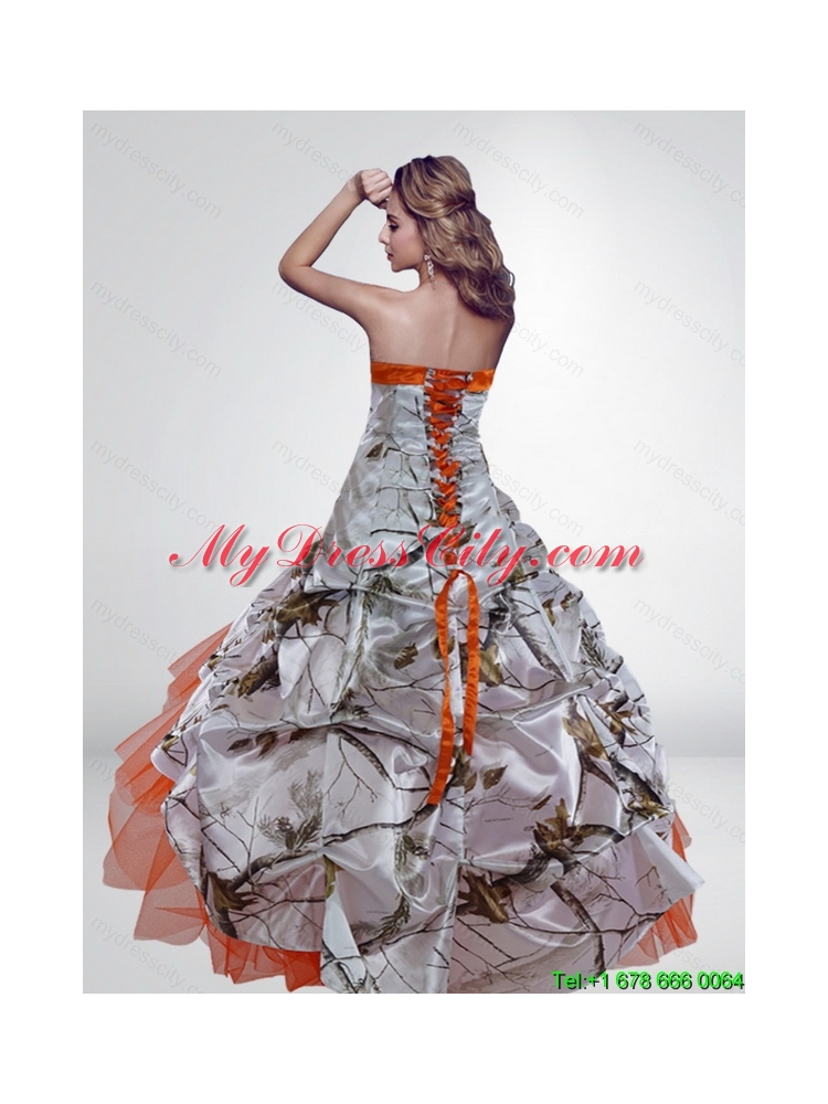 2015 Popular A Line Strapless Camo Wedding Dresses with Brush Train