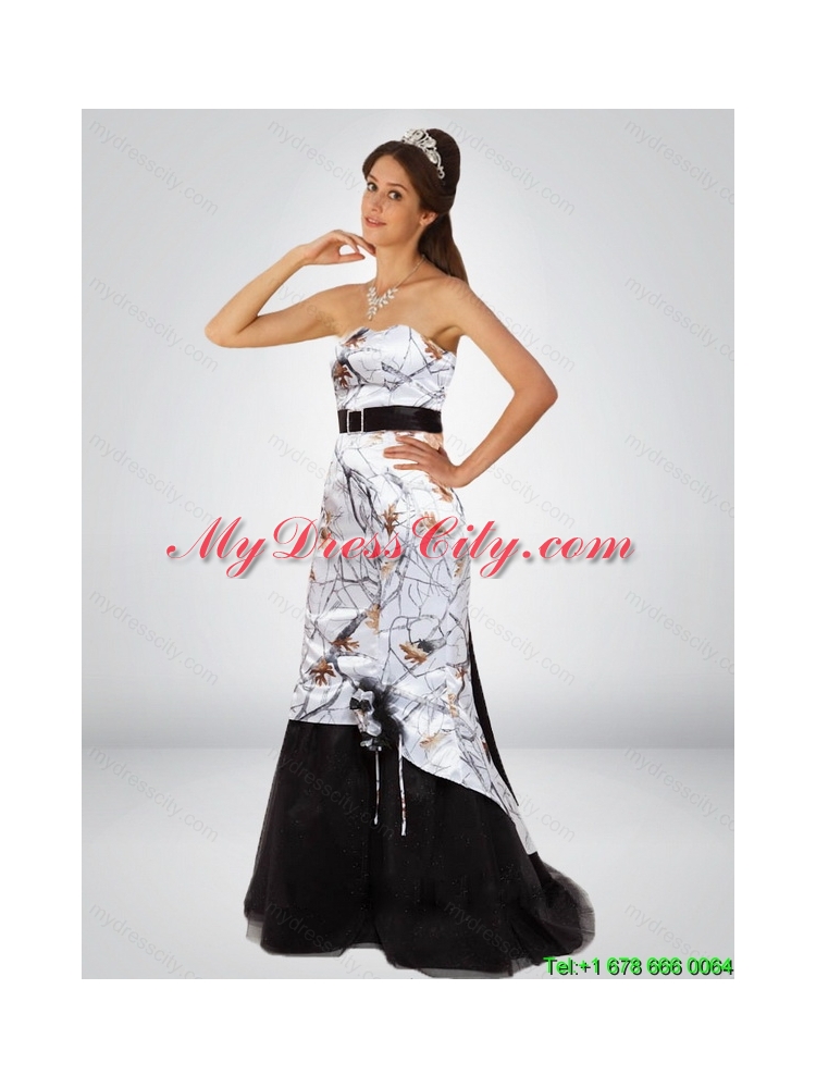 Dynamic Column Camo Most Popular Prom Dresses with Hand Made Flower and Sashes