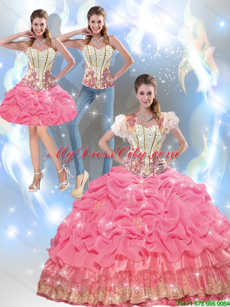 Affordable Beaded 2015 Quinceanera Dresses with Appliques and Pick Ups