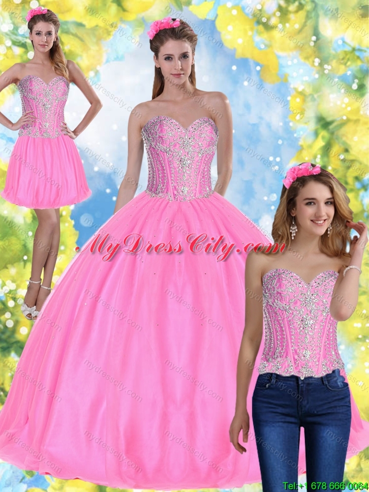 Discount Ball Gown Pink 2015 Quinceanera Dresses with Beading