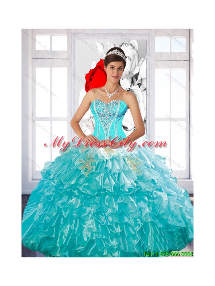 Luxurious 2015 Quinceanera Dress with Ruffled Layers and Appliques