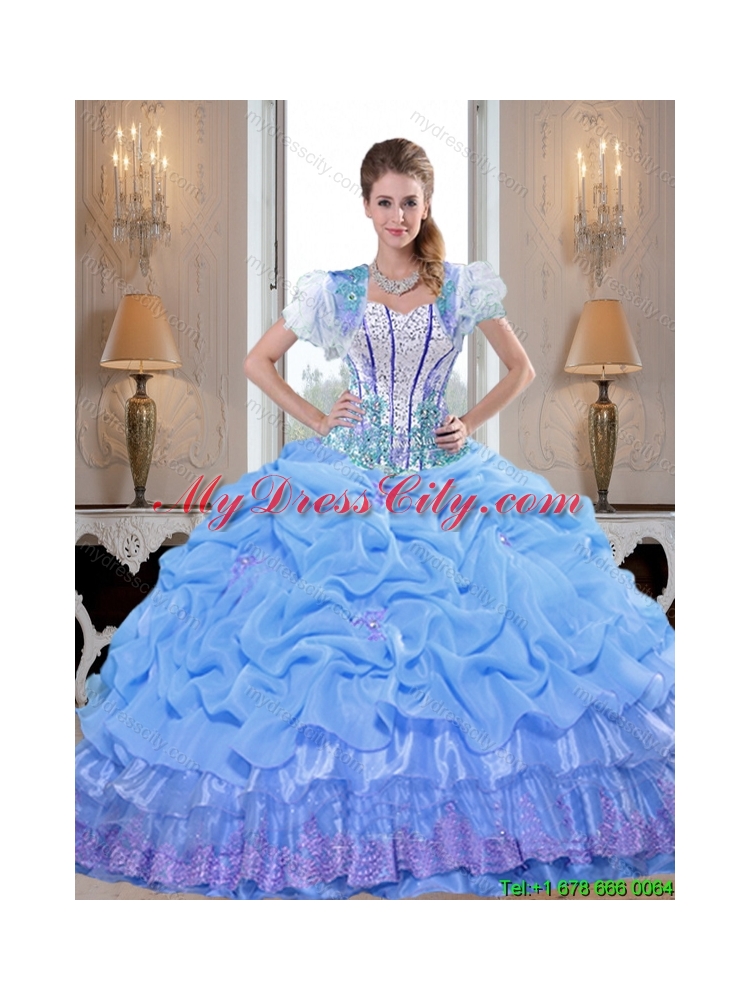 Smart 2015 Lavender Quinceanera Dresses with Appliques and Pick Ups