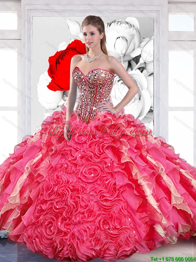 Sturning Beaded Sweetheart 2015 Quinceanera Dress with Hand Made Flowers