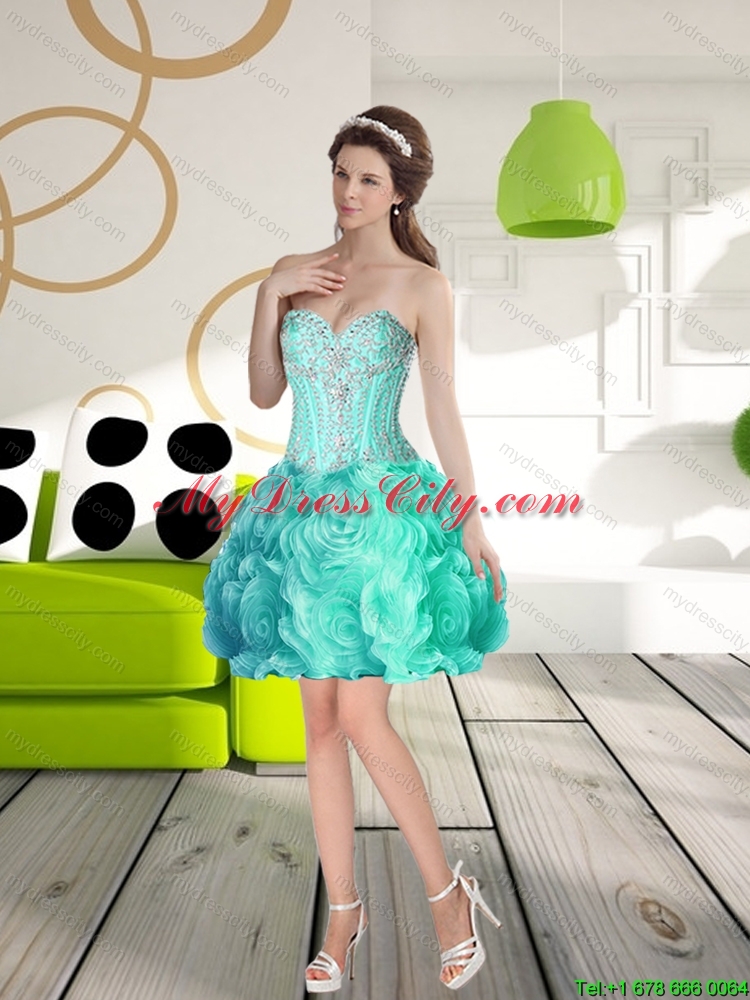 2015 Romantic Ball Gown Beaded Detachable Quinceanera Dresses with Rolling Flowers