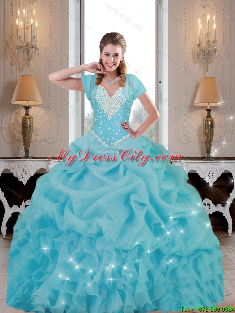 Beautiful 2015 Beaded Pretty  Quinceanera Dresses in Baby Blue