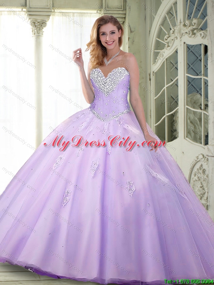 Elegant 2015 Beaded and Appliques Lavender Detachable Quinceanera Dresses