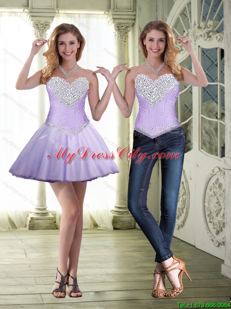 Elegant 2015 Beaded and Appliques Lavender Detachable Quinceanera Dresses