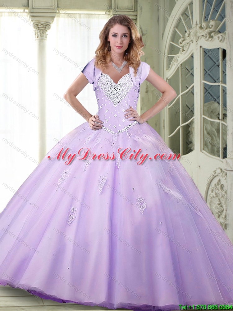 Elegant 2015 Beaded and Appliques Lavender Detachable Quinceanera Dresses