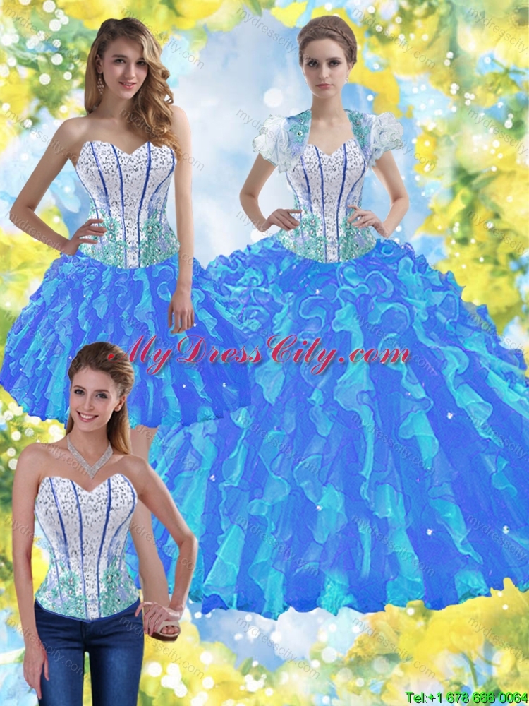 Elegant Ball Gown Detachable Quinceanera Dresses with Beading and Ruffles