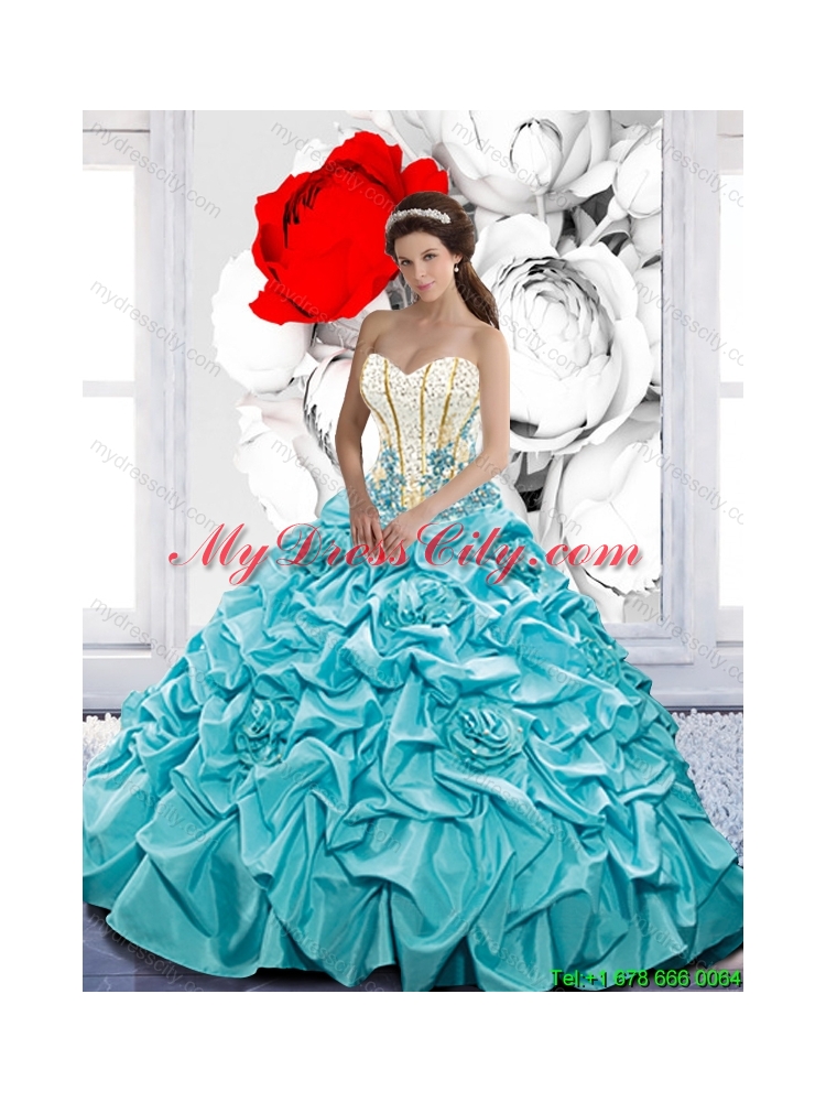 Elegant Pick Ups and Beaded Pretty  Quinceanera Dresses with Hand Made Flowers