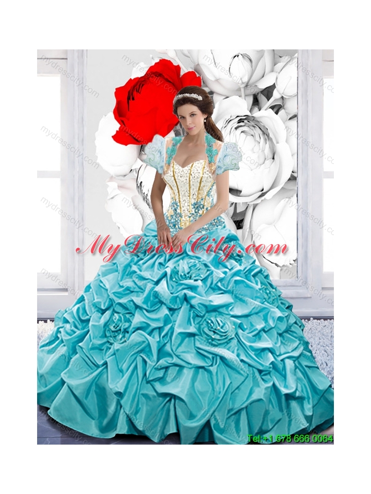 Elegant Pick Ups and Beaded Pretty  Quinceanera Dresses with Hand Made Flowers