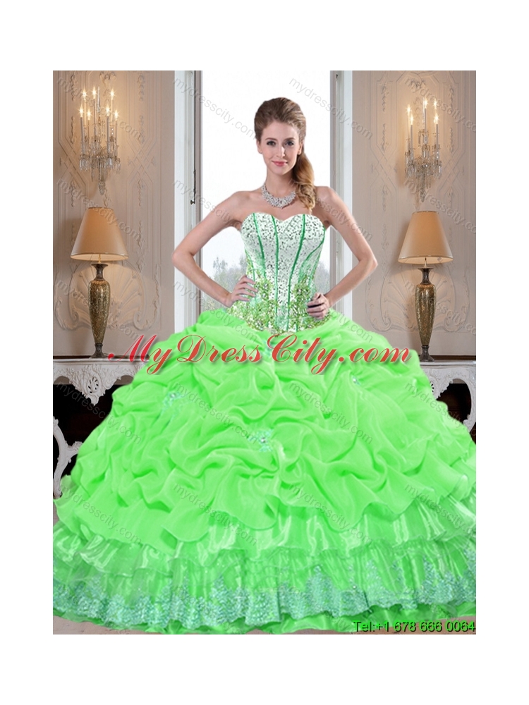 Latest Spring Green Detachable Quinceanera Dresses with Appliques and Pick Ups