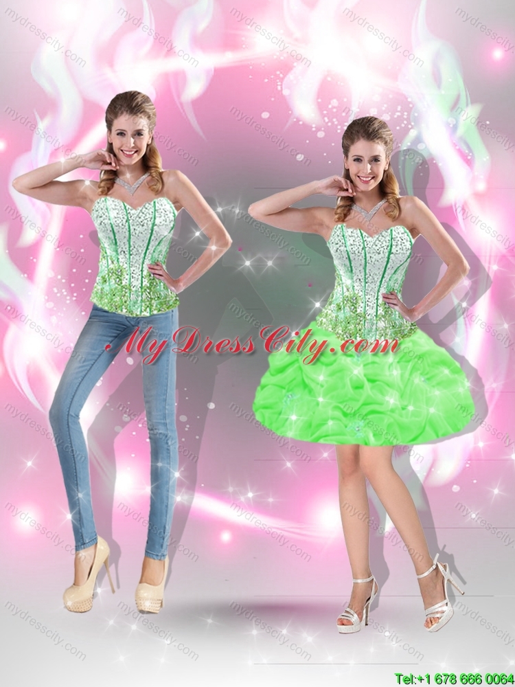 Latest Spring Green Detachable Quinceanera Dresses with Appliques and Pick Ups