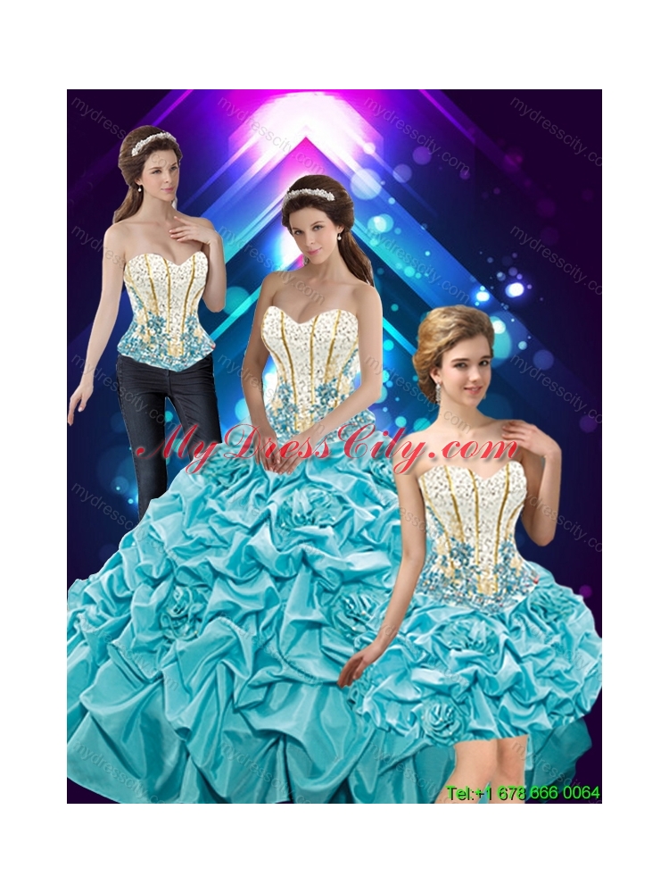 Popular Hand Made Flowers and Beaded Detachable Quinceanera Dresses with Pick Ups