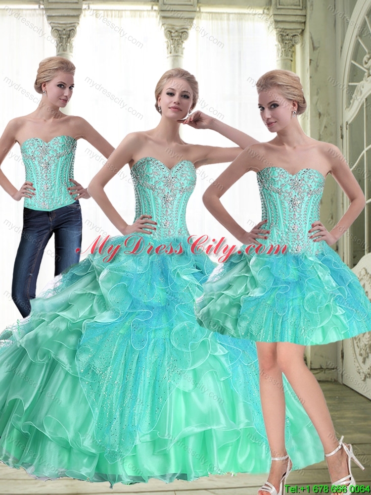 Pretty A Line 2015 Detachable Quinceanera Dresses with Beading