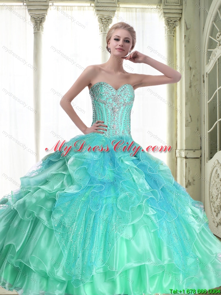 Pretty A Line 2015 Detachable Quinceanera Dresses with Beading