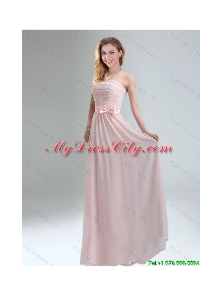 2015 Summer New Style Light Pink Empire Dama Dresses with Bowknot belt