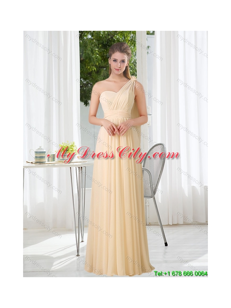 Elegant 2015 Fall Empire One Shoulder Lace Up Dama Dresses with Ruching