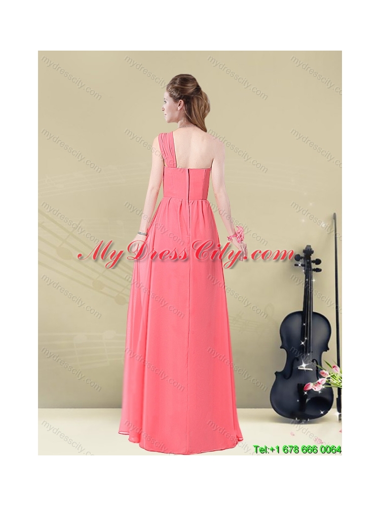 New Arrival 2015 Floor Length Belt One Shoulder Dama Dress Fitted