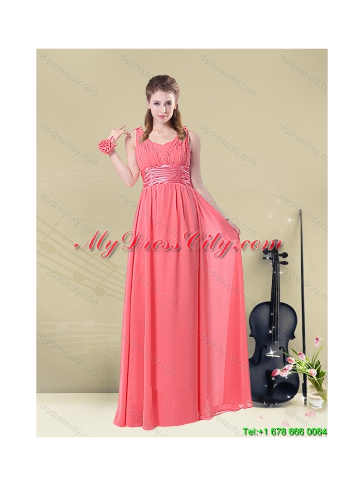 Perfect Straps Floor Length 2015 Winter Dama Dresses with Belt