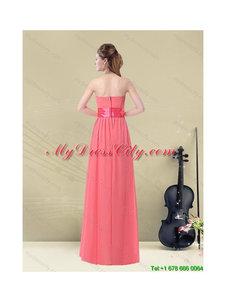 Pretty  Sweetheart Watermelon Long 2015 Summer Dama Dresses with Bow Belt