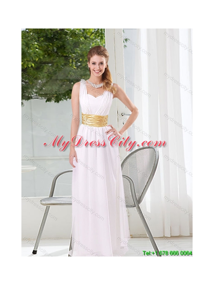 Pretty 2015 Summer White Empire Straps Ruching Dama Dresses