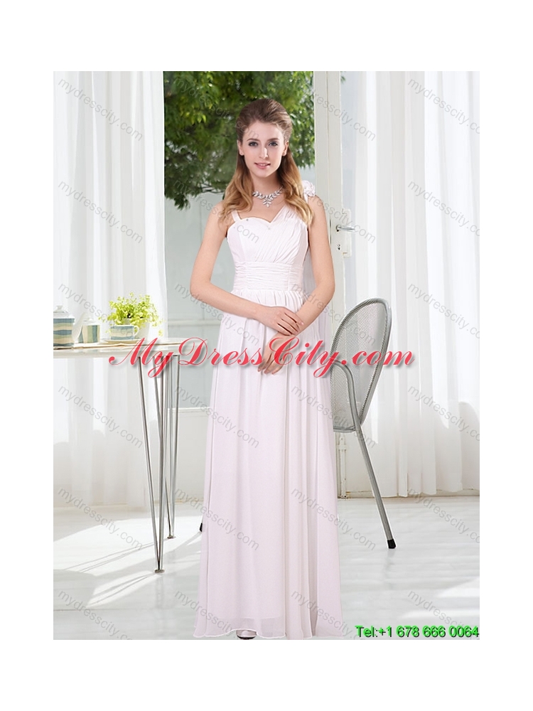 White Ruching Empire Beautiful Dama Dresses for 2015 Fall