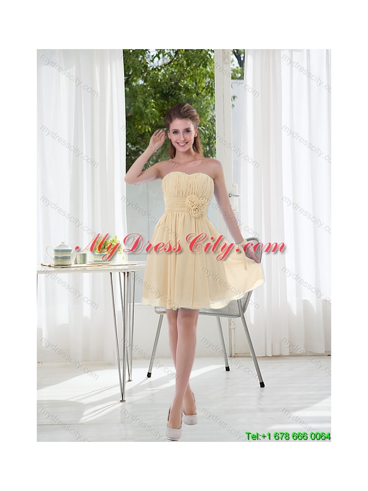 2015 Fall Top Seller Sweetheart Dama Dress with Ruching and Hand Made Flowers