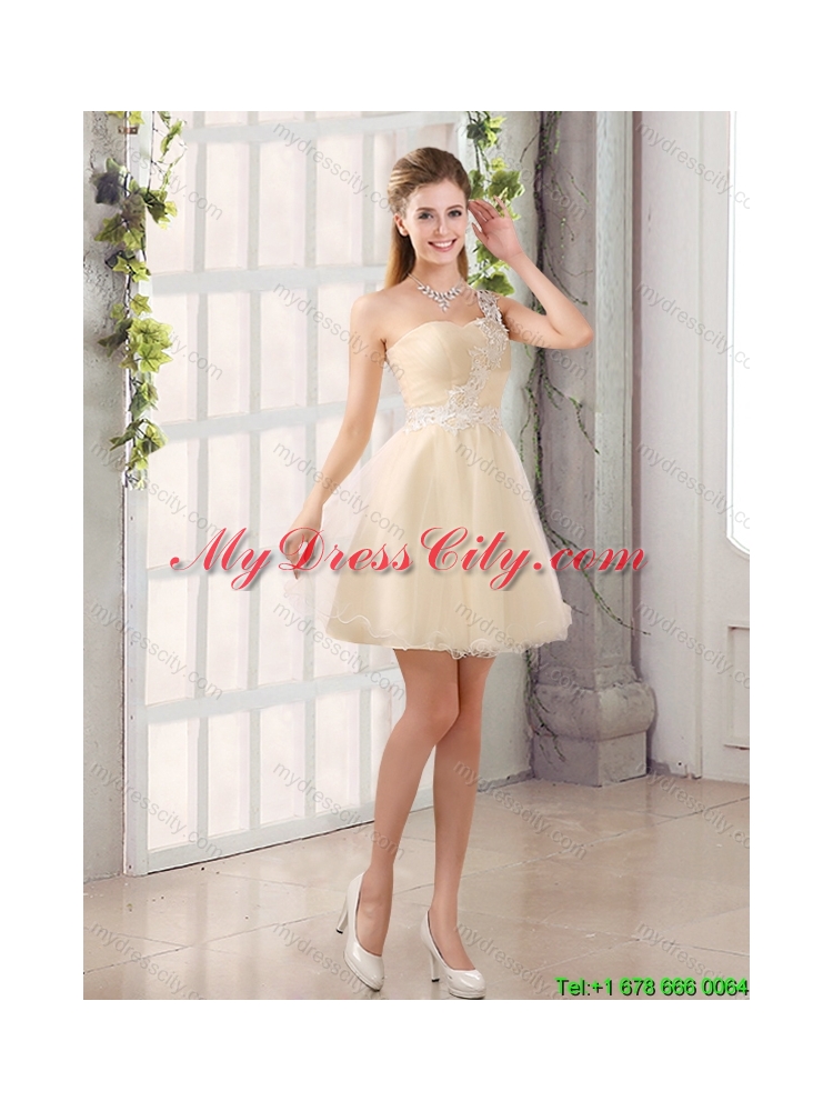 2015 Summer Appliques A Line Mini Length New Arrival Dama Dress with One Shoulder