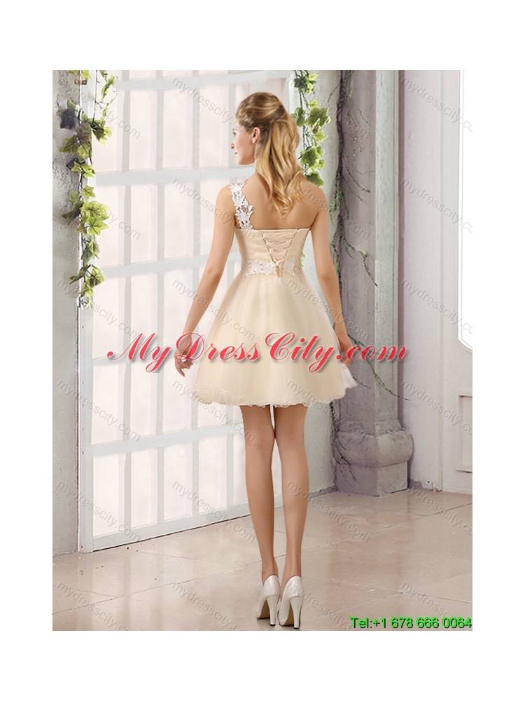 2015 Summer Appliques A Line Mini Length New Arrival Dama Dress with One Shoulder