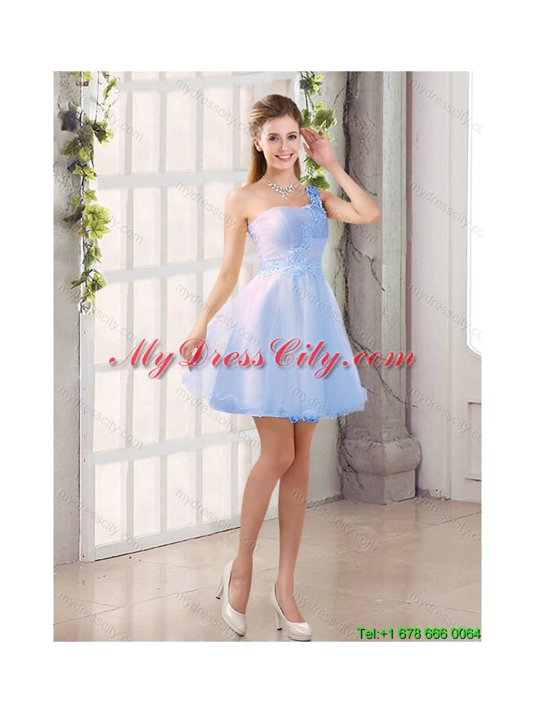 2015 Summer Appliques A Line Mini Length New Arrival Dama Dress with One Shoulder