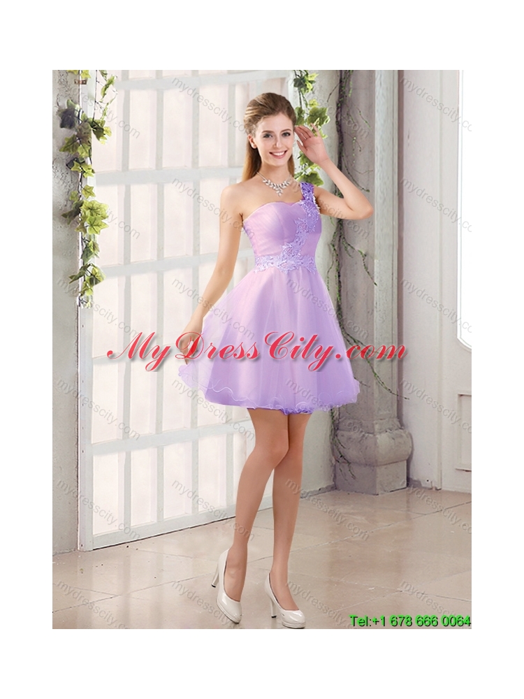 2015 Summer Appliques A Line Mini Length New Arrival Dama Dress with One Shoulder