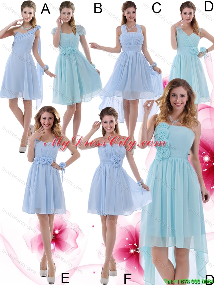 2015 Summer V Neck Chiffon Perfect Dama Dress with Ruching and Hand Made Flowers