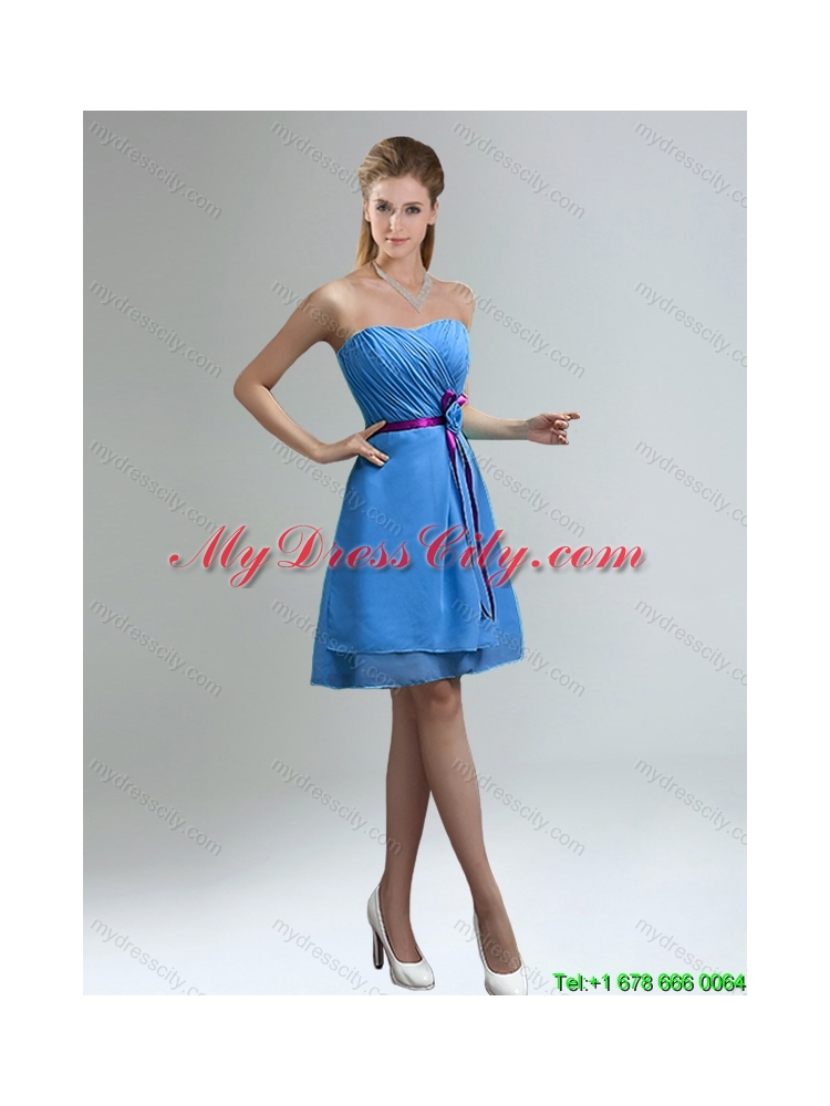 2015 Top Seller Blue And Purple Sweetheart Dama Dresses with Ruches