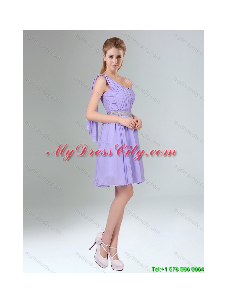 Top Seller 2015 Summer Lavender Princess Mini Length Dama Dress with Ruching