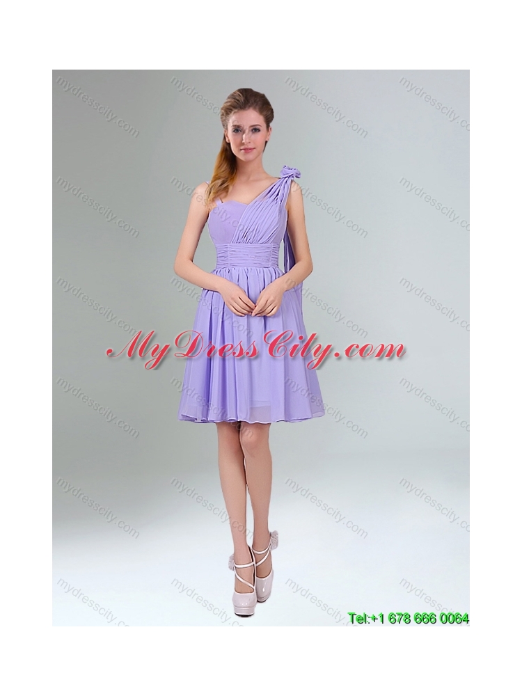 Top Seller 2015 Summer Lavender Princess Mini Length Dama Dress with Ruching